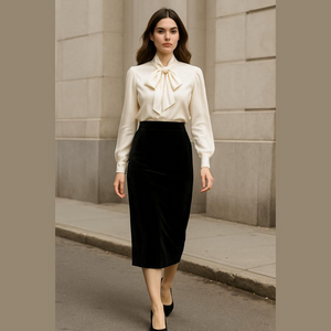 90s STEPHANIE QUELLER VELVET BLACK MIDI PENCIL SKIRT MINIMALIST LUXURY SZ 14W